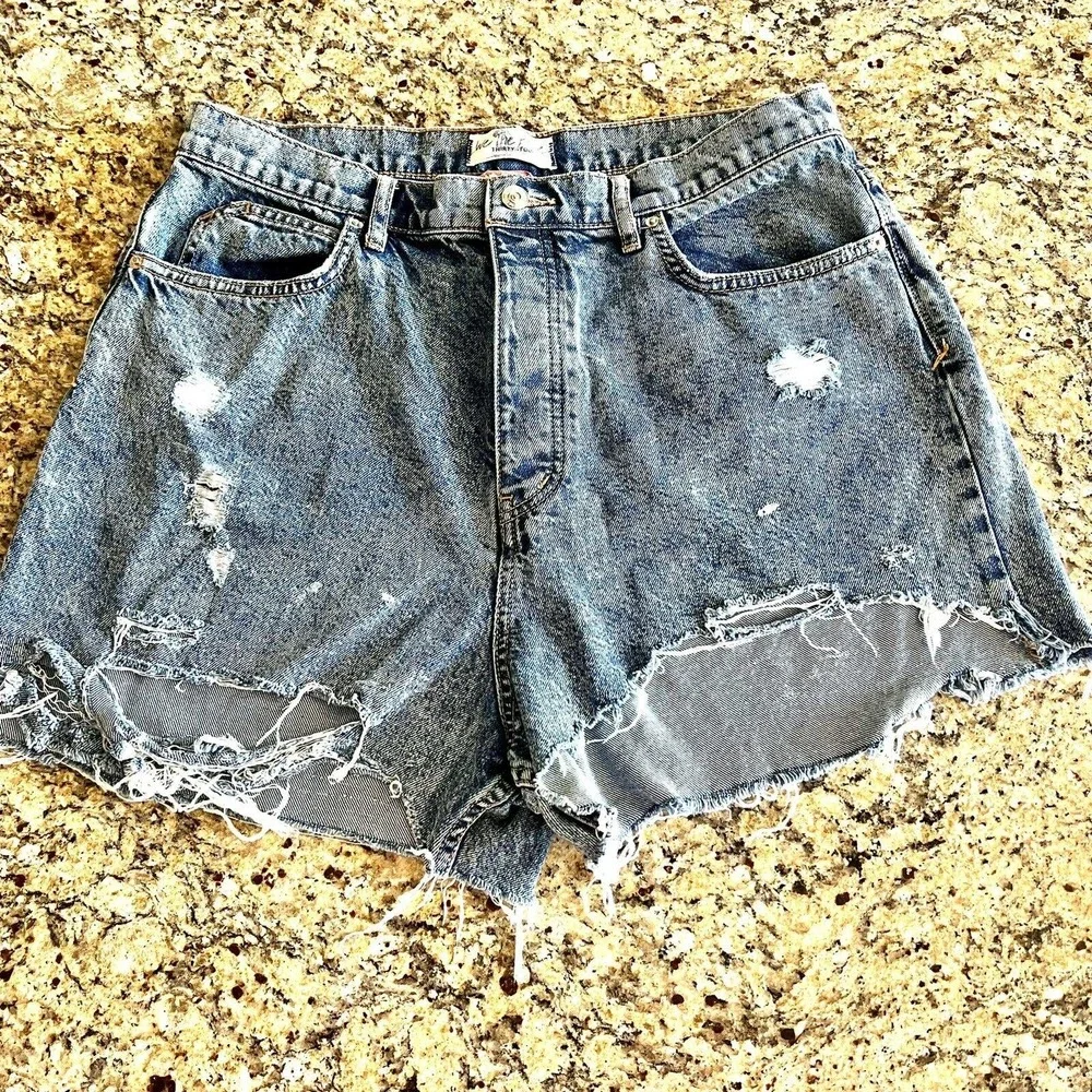 We The Free People Womens 34 Blue Cut Off Hot Pants CRVY Denim Cotton Shorts